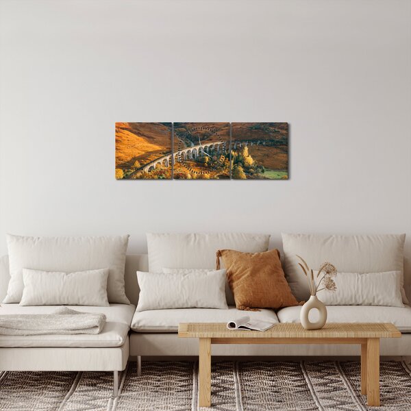 Obraz mosta v škótskom údolí (s hodinami) (90x30 cm)