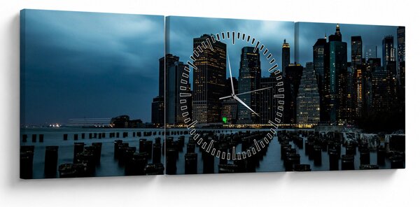 Obraz - Pohľad na mrakodrapy New Yorku (s hodinami) (90x30 cm)