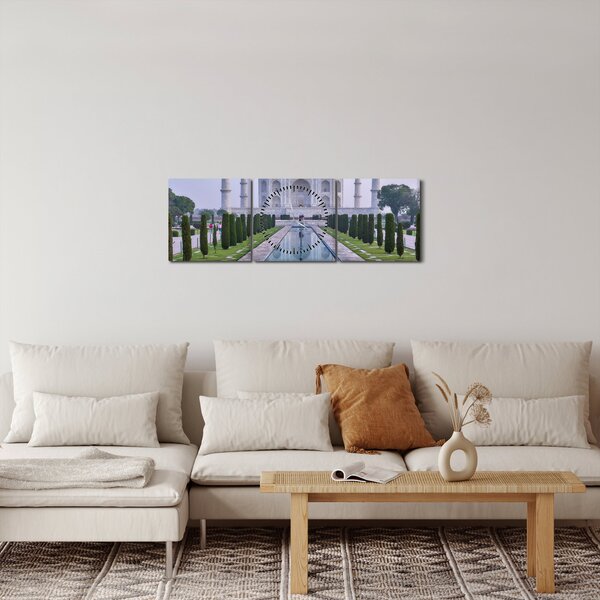 Obraz - Taj Mahal za východu slnka (s hodinami) (90x30 cm)