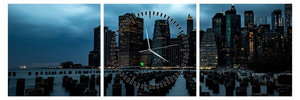 Obraz - Pohľad na mrakodrapy New Yorku (s hodinami) (90x30 cm)