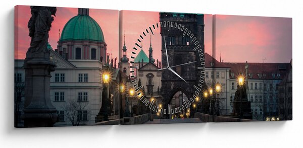 Obraz - Na Karlovom moste (s hodinami) (90x30 cm)