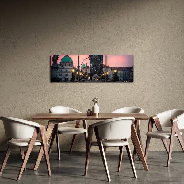 Obraz - Na Karlovom moste (s hodinami) (90x30 cm)