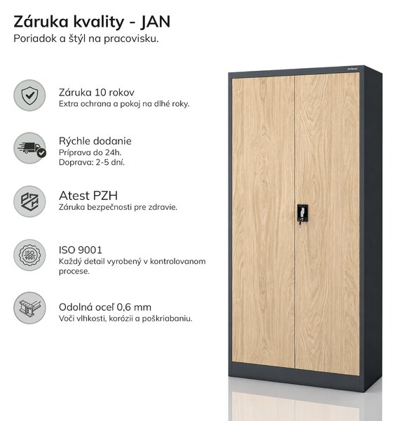 Kancelárska skriňa na dokumenty antracitová / dub sonoma: Eco Design JAN 900 x 1850 x 400 mm