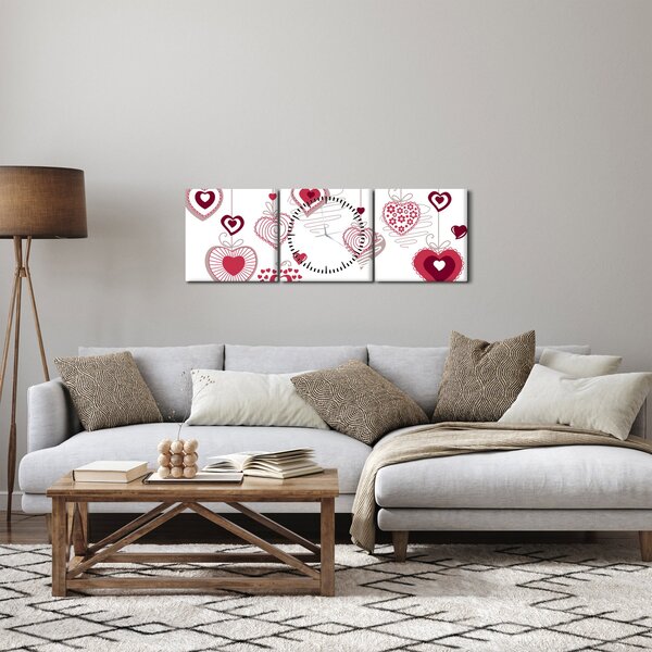 Obraz maľovaných srdiečok (s hodinami) (90x30 cm)