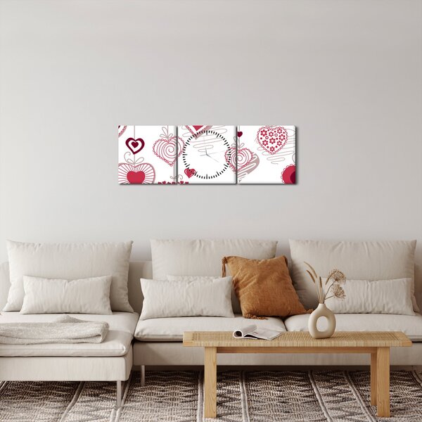 Obraz maľovaných srdiečok (s hodinami) (90x30 cm)