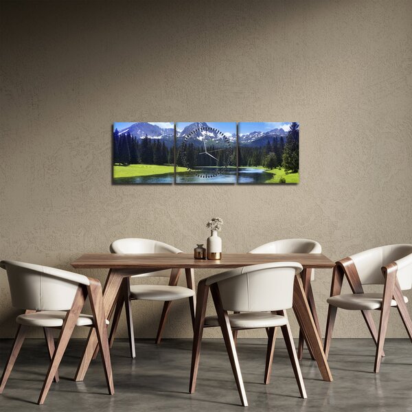 Obraz - Zasnežené vrcholky hôr (s hodinami) (90x30 cm)