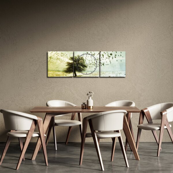 Obraz - Maľovaný kŕdeľ vtákov (s hodinami) (90x30 cm)