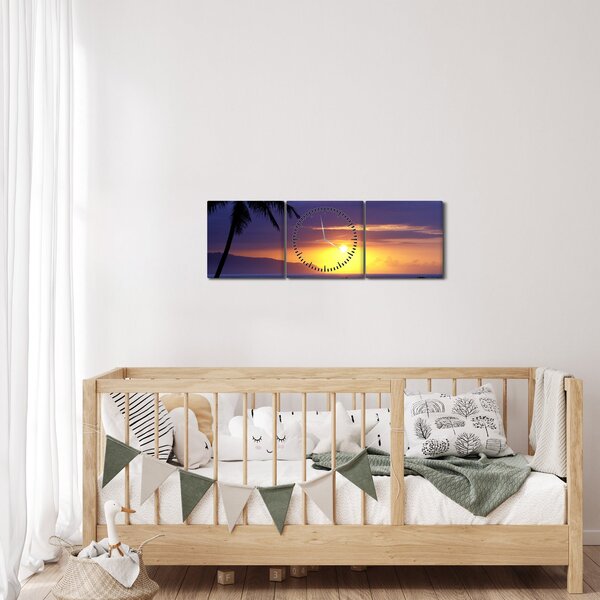 Obraz západu slnka nad morom (s hodinami) (90x30 cm)