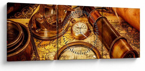 Obraz - Historické pomôcky námorníkov (s hodinami) (90x30 cm)