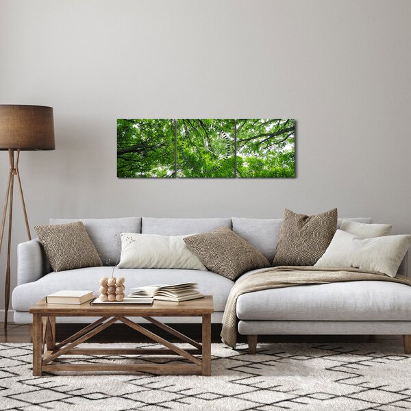Obraz - Pohľad do korún stromov (s hodinami) (90x30 cm)