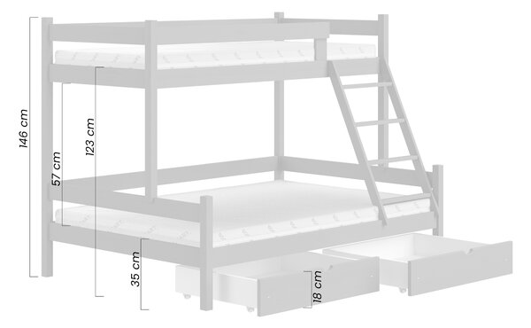Detská poschodová posteľ Poli so zásuvkami 80x180 cm - biela