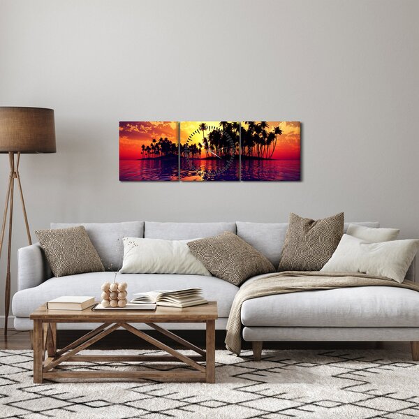 Obraz ostrovu pri západe slnka (s hodinami) (90x30 cm)