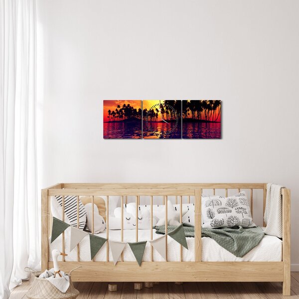 Obraz ostrovu pri západe slnka (s hodinami) (90x30 cm)