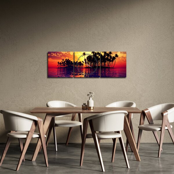 Obraz ostrovu pri západe slnka (s hodinami) (90x30 cm)