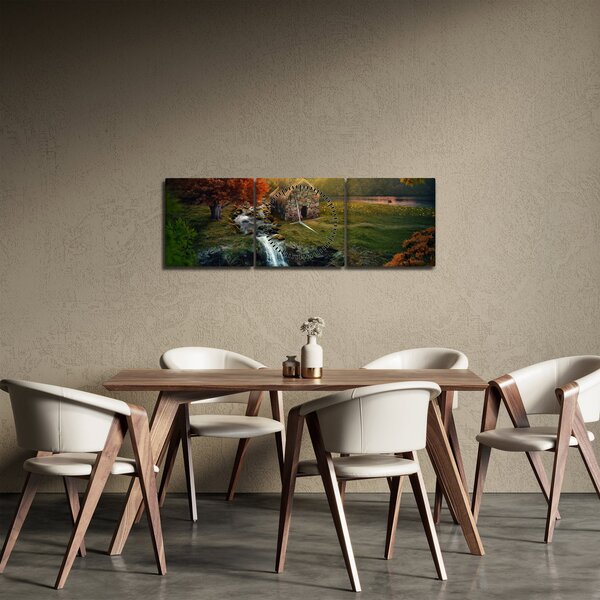 Obraz Chalupku v rozprávkovej krajine (s hodinami) (90x30 cm)