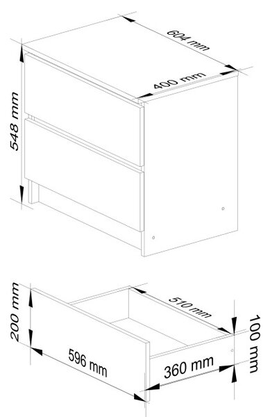 Nočný stolík K60 2SZ CLP metalický, lesk