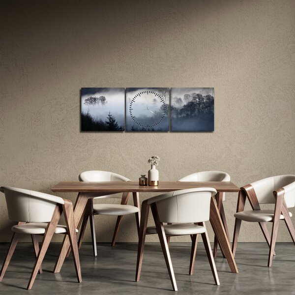 Obraz hmly nad lesom (s hodinami) (90x30 cm)