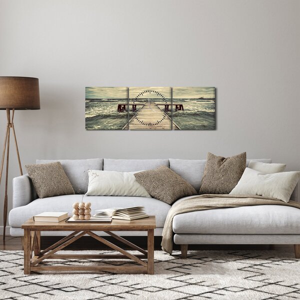 Obraz dreveného móla na mori (s hodinami) (90x30 cm)