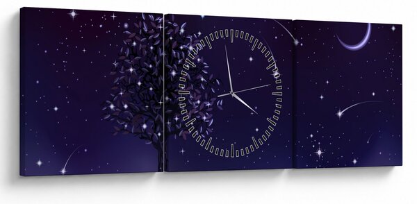 Obraz - Noc zachytená ilustrácou (s hodinami) (90x30 cm)