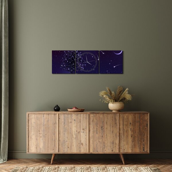 Obraz - Noc zachytená ilustrácou (s hodinami) (90x30 cm)
