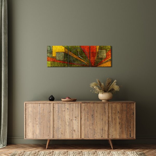 Obraz geometrické abstrakcie (s hodinami) (90x30 cm)