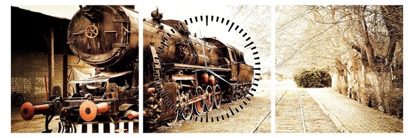 Obraz - Historická lokomotíva (s hodinami) (90x30 cm)