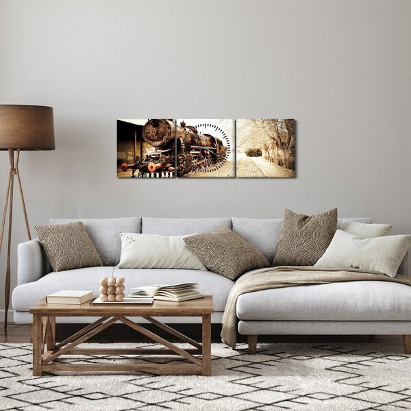 Obraz - Historická lokomotíva (s hodinami) (90x30 cm)