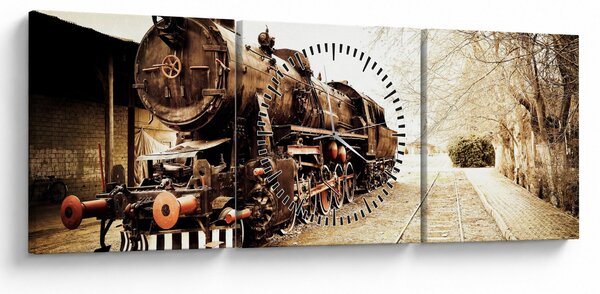 Obraz - Historická lokomotíva (s hodinami) (90x30 cm)