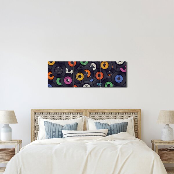 Obraz - Hudobné gramofónové platne (s hodinami) (90x30 cm)
