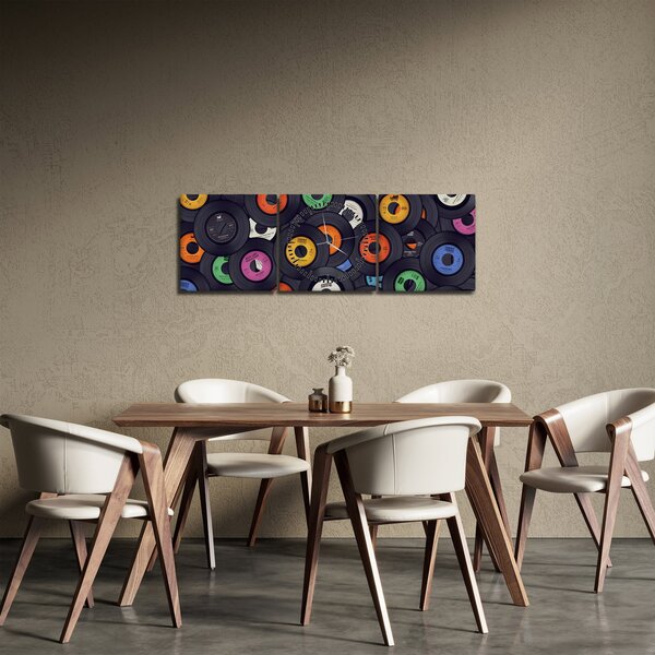 Obraz - Hudobné gramofónové platne (s hodinami) (90x30 cm)