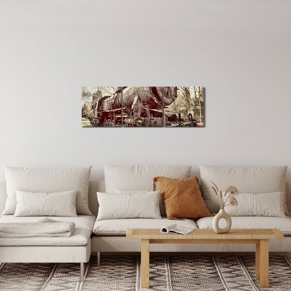 Historický obraz lokomotívy (s hodinami) (90x30 cm)
