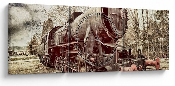 Historický obraz lokomotívy (s hodinami) (90x30 cm)