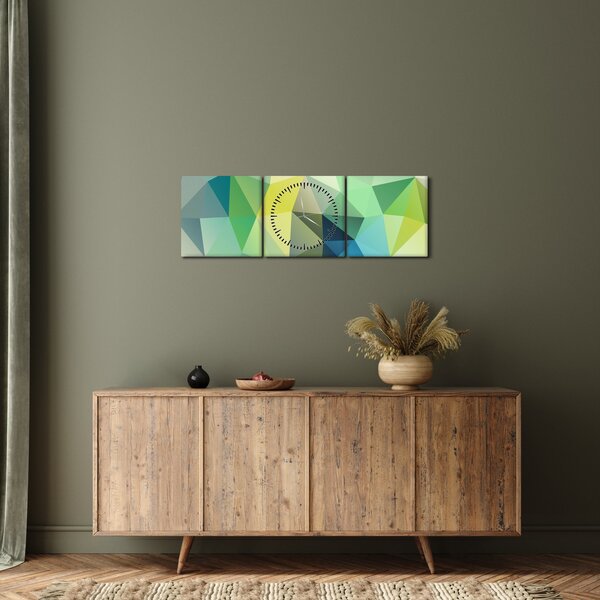Obraz geometrické abstrakcie (s hodinami) (90x30 cm)