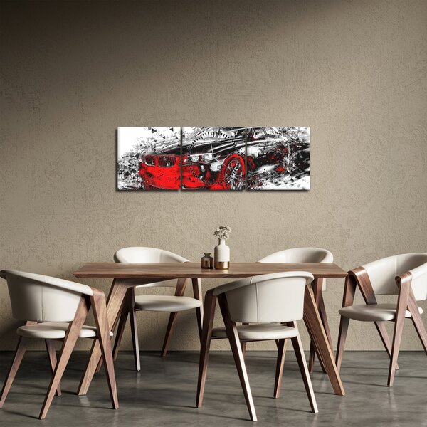 Obraz - Maľované auto v akcii (s hodinami) (90x30 cm)