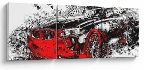Obraz - Maľované auto v akcii (s hodinami) (90x30 cm)