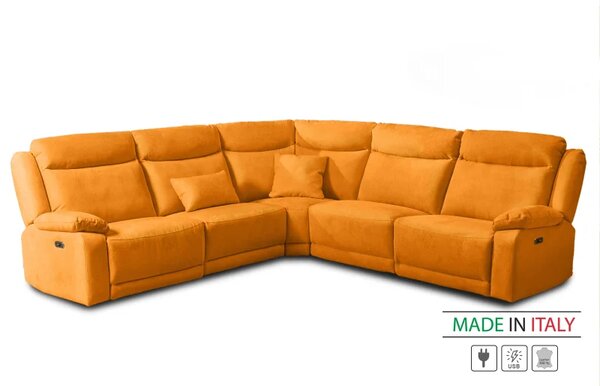 Zltahala.sk Kožená sedacia súprava CONTINENTAL rohová s funkciou relax, elektrické, oranžová (arancio 335)