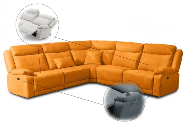 Zltahala.sk Kožená sedacia súprava CONTINENTAL rohová s funkciou relax, elektrické, oranžová (arancio 335)