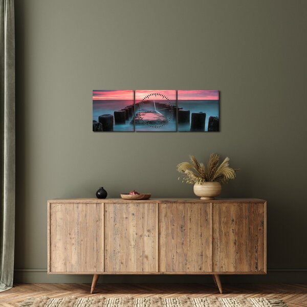 Obraz - Skaly v mori (s hodinami) (90x30 cm)