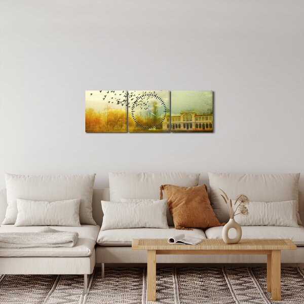 Obraz maľované krajiny so sídlom (s hodinami) (90x30 cm)