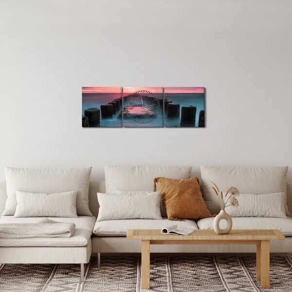 Obraz - Skaly v mori (s hodinami) (90x30 cm)