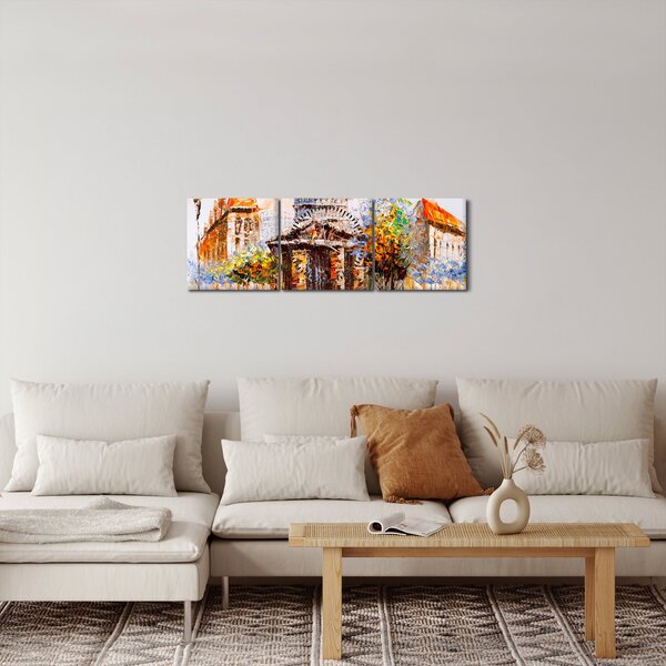 Obraz - Maľovaná mestská pamiatka (s hodinami) (90x30 cm)