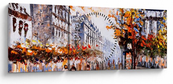 Obraz - Život v meste (s hodinami) (90x30 cm)