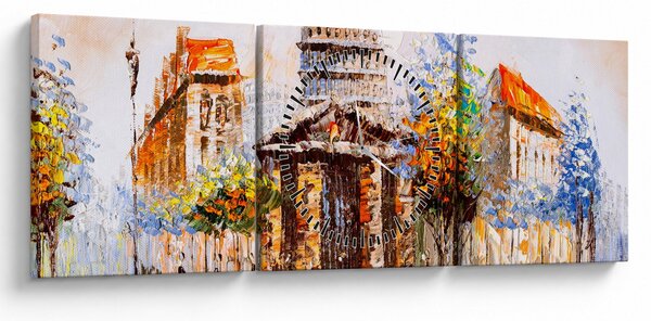 Obraz - Maľovaná mestská pamiatka (s hodinami) (90x30 cm)