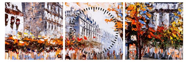 Obraz - Život v meste (s hodinami) (90x30 cm)