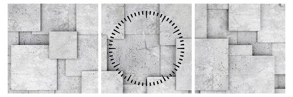 Obraz - Abstrakcia betónových kachličiek (s hodinami) (90x30 cm)