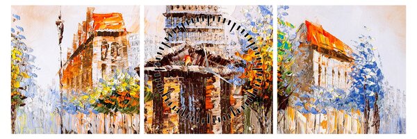 Obraz - Maľovaná mestská pamiatka (s hodinami) (90x30 cm)