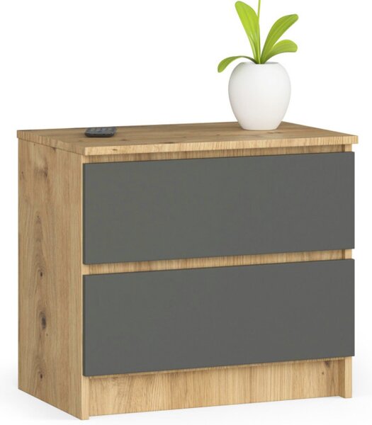 Nočný stolík K60 2SZ CLP dub artisan / sivý