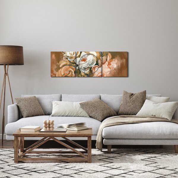 Obraz - Maľovaná kytica kvetov (s hodinami) (90x30 cm)