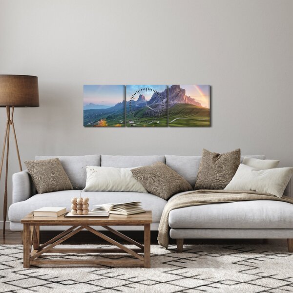 Obraz dúhy nad skaliskami (s hodinami) (90x30 cm)