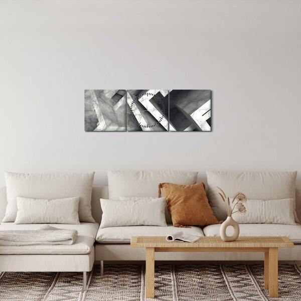 Abstraktný obraz kociek (s hodinami) (90x30 cm)